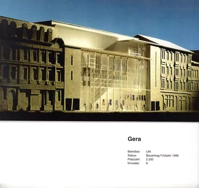 <p>8 Salas, 1.400 plazas</p>
<p>Gera / RKW</p>
<p>Anteproyecto, Proyecto, P. básico.</p>
<p> </p>
<p>(Cargo: Director de proyecto, planificación.)</p>